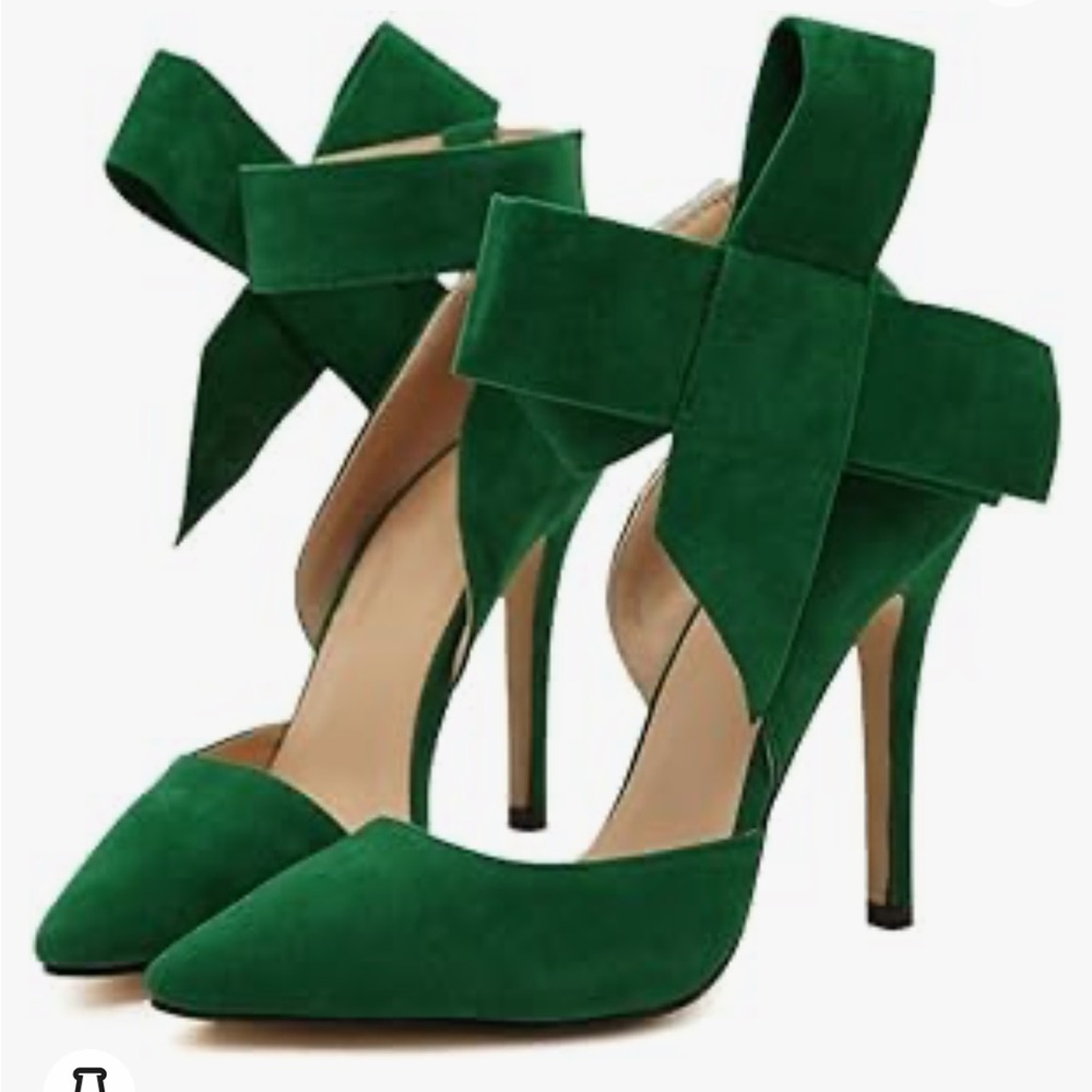 🎀Green Felt Bow Heels